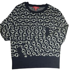 GUESS Women's Navy and White Patterned Sweater